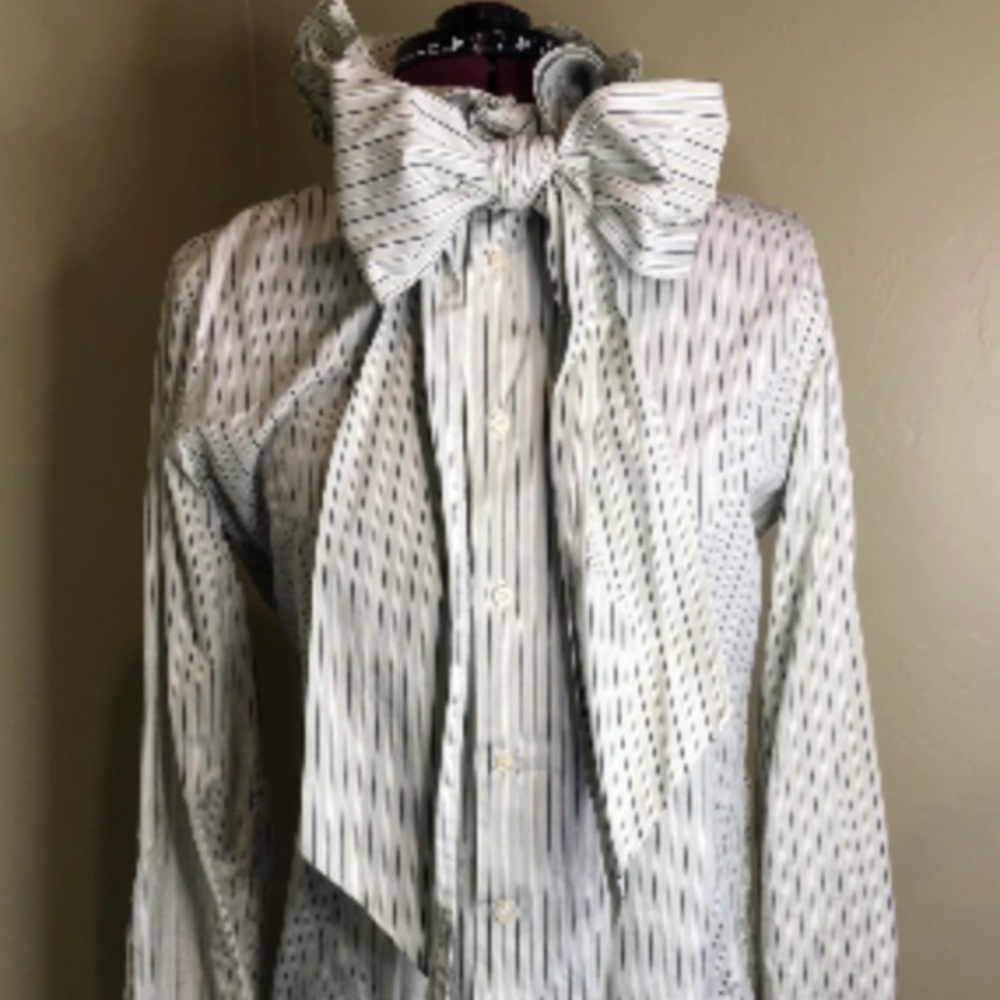 Ralph Lauren Sport Blouse Button up with stripes and bow collar